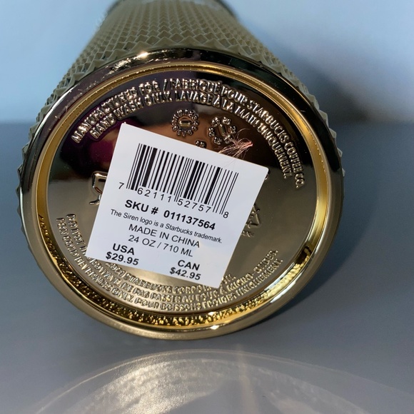 NWT Starbucks Chrome Metallic Gold Studded Bling 24oz Venti Tumbler - Picture 4 of 4